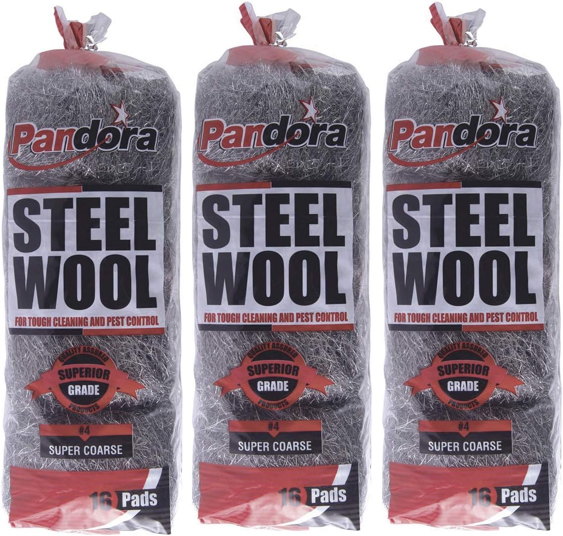 Pandora Steel Wool #2 – Coarse Grade, 16 Pads for Cleaning and Removing - Quality Metal Strands - Ideal to Remove Floor Scuff Marks and Old Wax