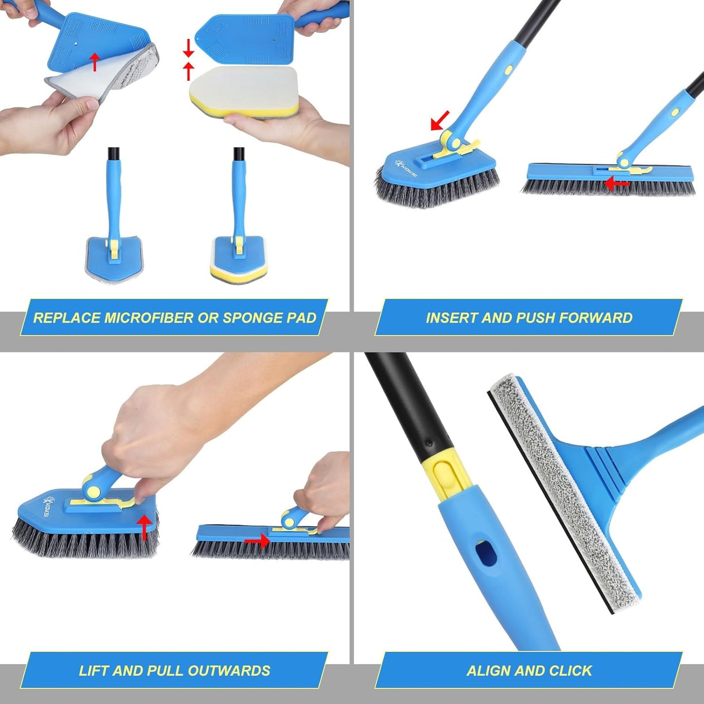 KOKSI Cleaning Brush for Bathroom Kitchen Bathtub Toilet Cleaner All Purpose Shower Sponge Scrubbing Brush with Ergonomic Handle