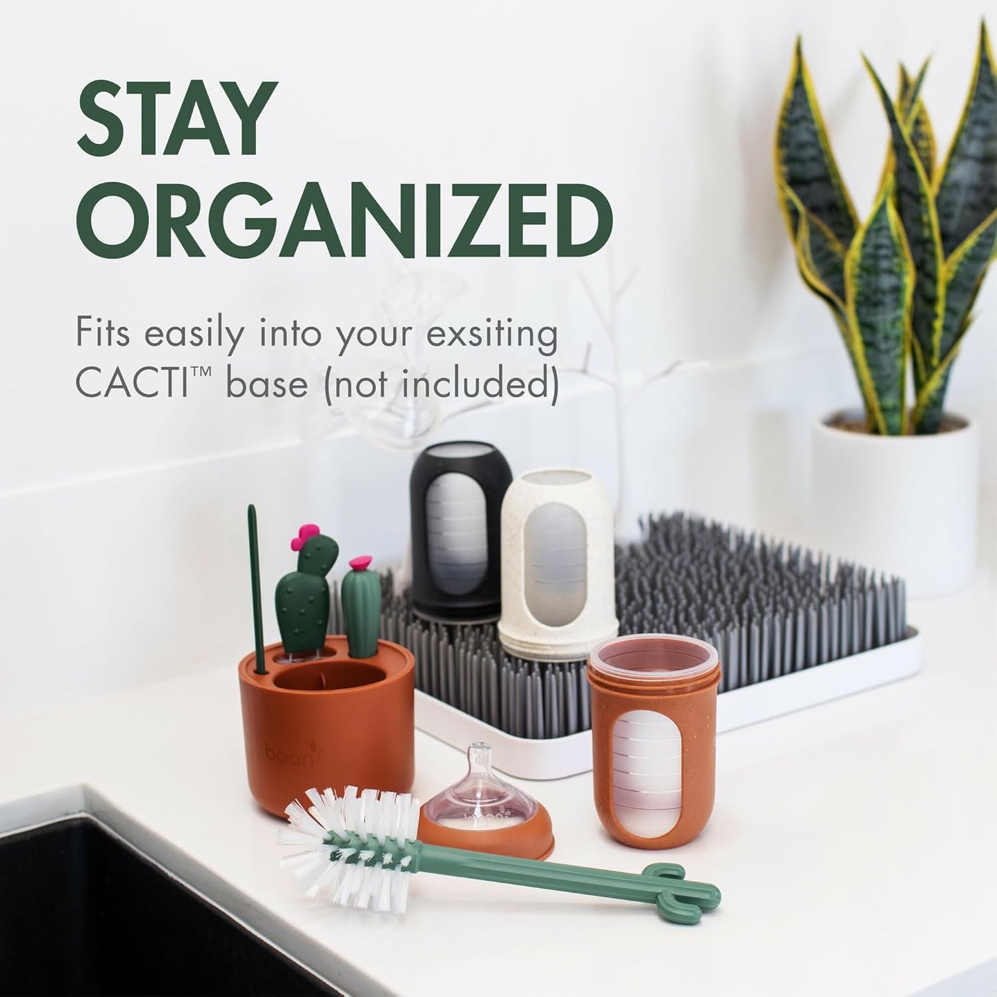 Boon Cacti Bottle Cleaning Brush Set, Terracotta , 4 Piece Set