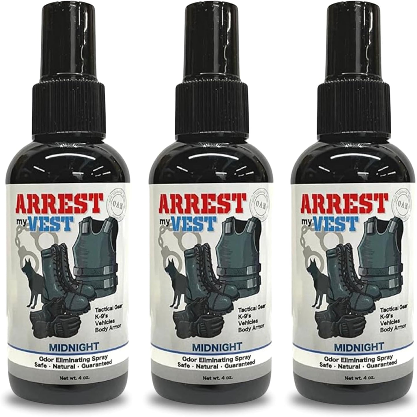 Arrest My Vest Military and Police Grade Odor Eliminating Spray for Body Armor Odor, Tactical Gear. Safe on K9's. Safe on All Ballistic Vests and Fabrics - Midnight Fragrance - 2 16 oz Bottles