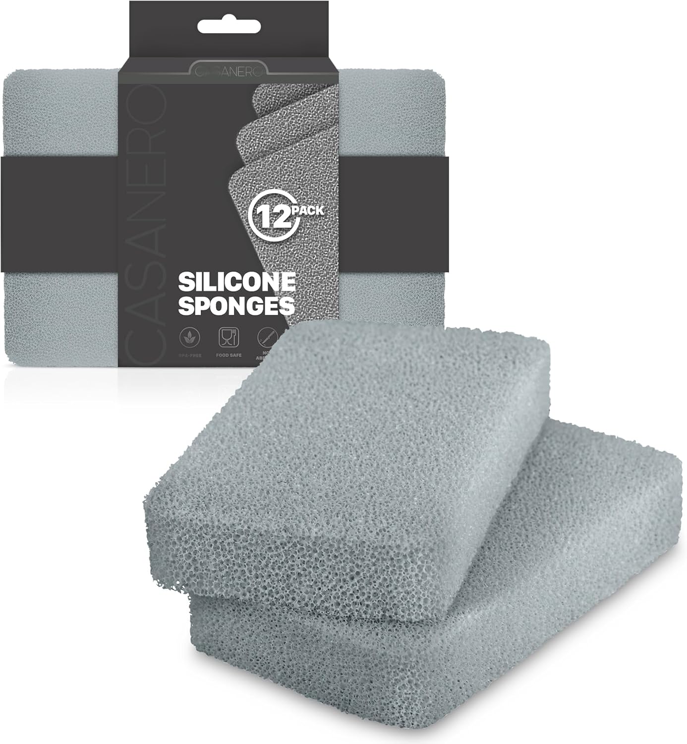 Casanero 6 Pack Silicone Dish Sponges, Heavy Duty Non Scratch Sponges for Dishwashing, Reusable Household Cleaning Sponges for Kitchen, Countertop, Bathroom, Non Stick Cookware or Car