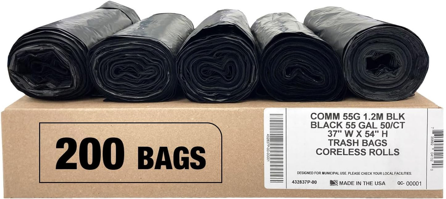 Ultrasac Heavy Duty 55 Gallon Clear Trash Bags - (Value 50 Pack) - 1.2 MIL equivalent Industrial Strength Plastic 37" x 54" for 50-55 Gal Cans -Fits Toter, Rubbermaid Brute, Carlislie Bronco etc.
