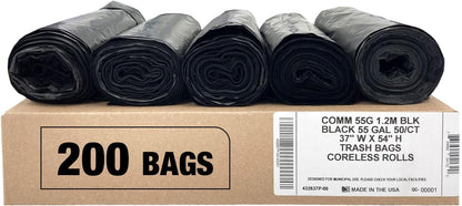 Ultrasac Heavy Duty 55 Gallon Clear Trash Bags - (Value 50 Pack) - 1.2 MIL equivalent Industrial Strength Plastic 37" x 54" for 50-55 Gal Cans -Fits Toter, Rubbermaid Brute, Carlislie Bronco etc.