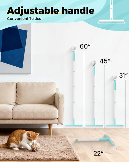Carpet Rake for Pet Hair Removal Tool - 4 in 1 Pet Hair Remover Kit for Dog Cat Fur Remover, Contain 60" Adjustable Rubber Broom, Glove, Magic Brush and Scraper for Furniture,Short Pile Carpets, Mats