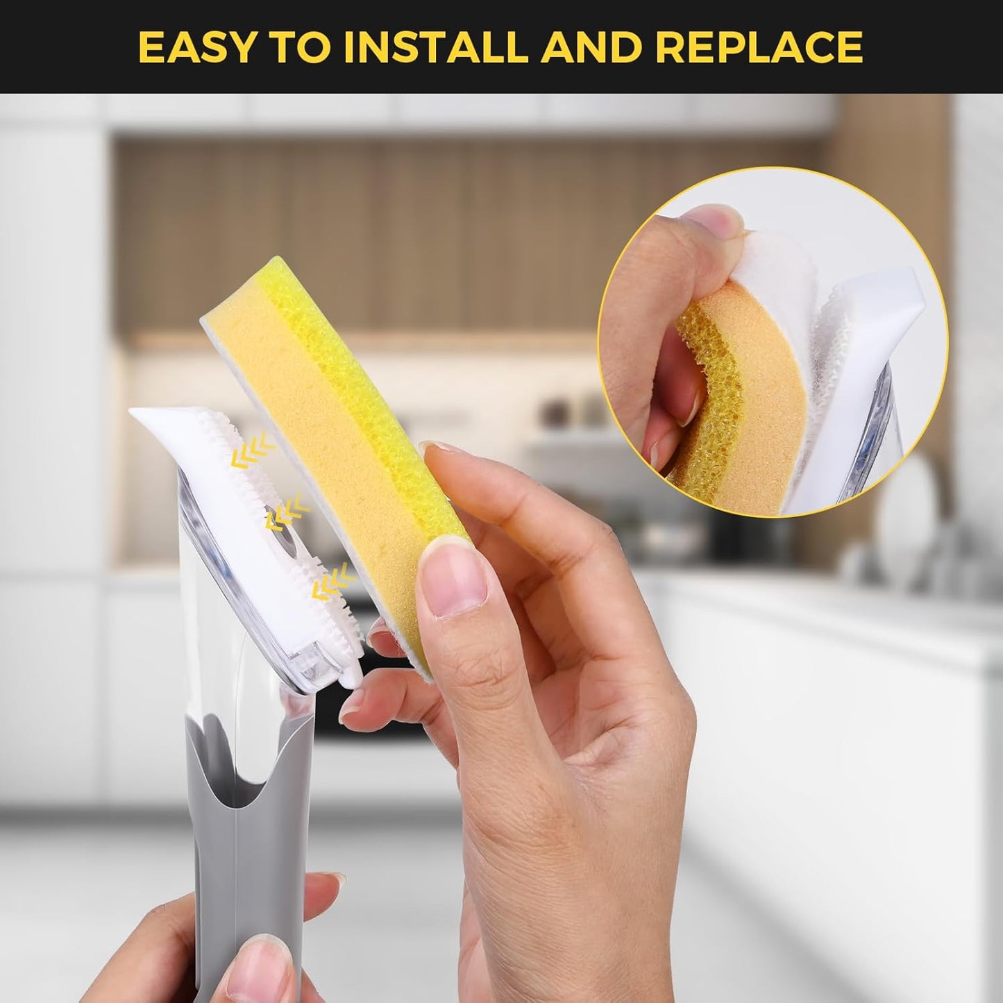 Sponge Refills for Scrub Daddy Dish Daddy - 10 Packs Dish Wand Refills, Scrub Brush Replacement Heads, Dish Brush Replacement Head for Kitchen Cleaning, Yellow (Only Sponge Heads)