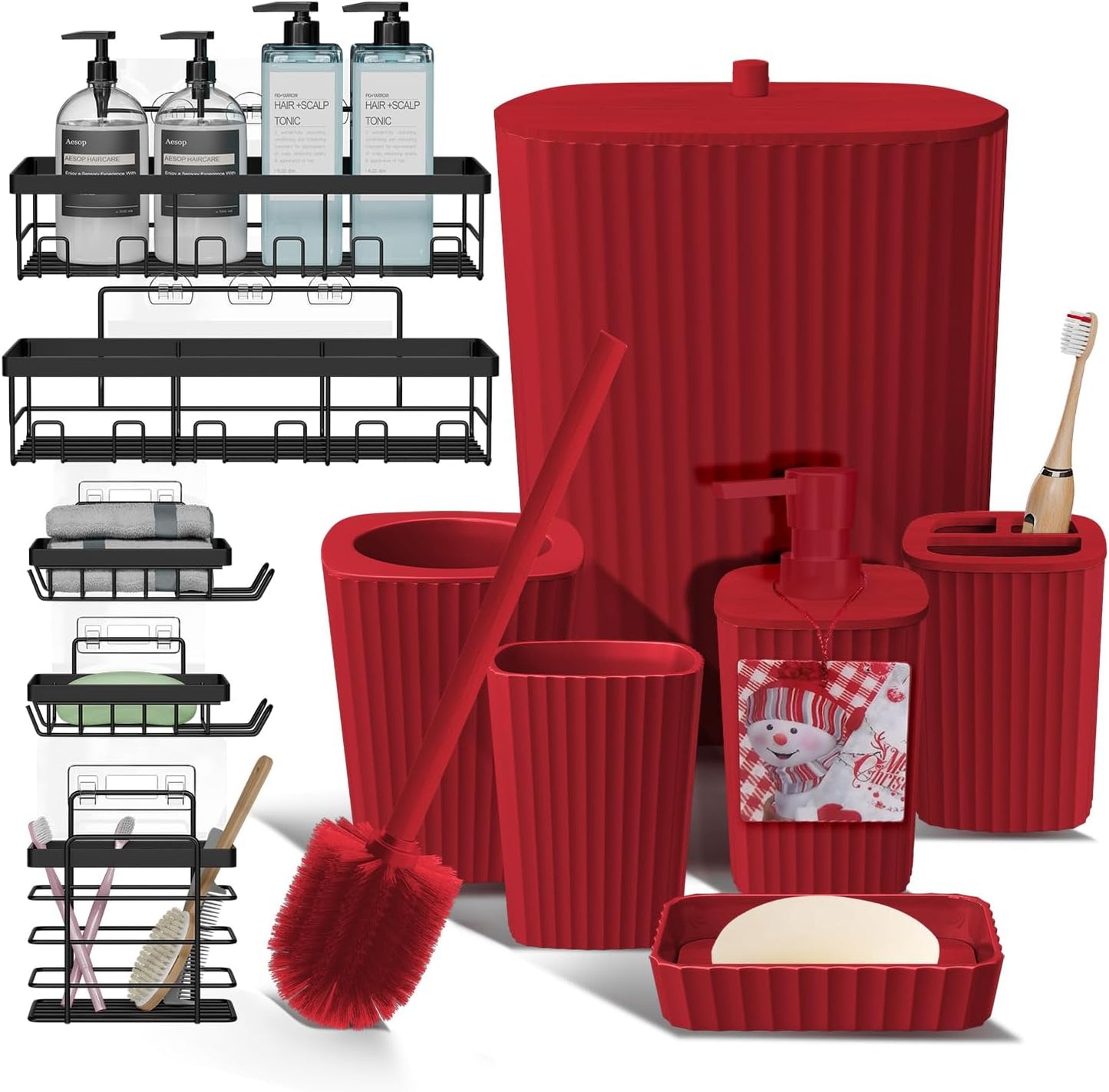 Clara Clark Bathroom Set - Sage Green Bathroom Accessories Set, 6PC Bathroom Accessory Set, Bathroom Sets with Toilet Brush, Trash Can & Soap Dispenser
