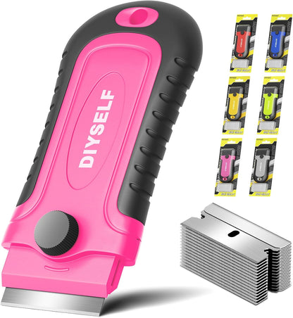 DIYSELF 1 Pack Razor Blade Scraper with 15 Extra Blades, Scraper Tool for Cleaning Window, Paint, Cooktop, Oven, Glass Stove Top Scraper, Razor Scraper with Buit-In Blade Storage