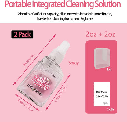 2-Pack Eye Glasses Cleaner Spray, Travel-Sized Screen Cleaning Kit with Touchscreen Mist for iPhone, Sunglasses, Computer, Laptop Screens, Phone Electronics with Eyeglass Cloth and Case Lid - Hatstart