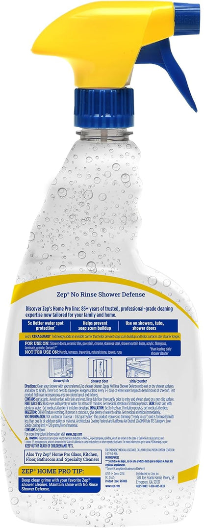 Zep Home Pro No Rinse Shower Defense, 32 Fl Oz Spray - R61006 - Streak-Free Shine, Serene Spa Fragrance, 5X Better Surface Protection