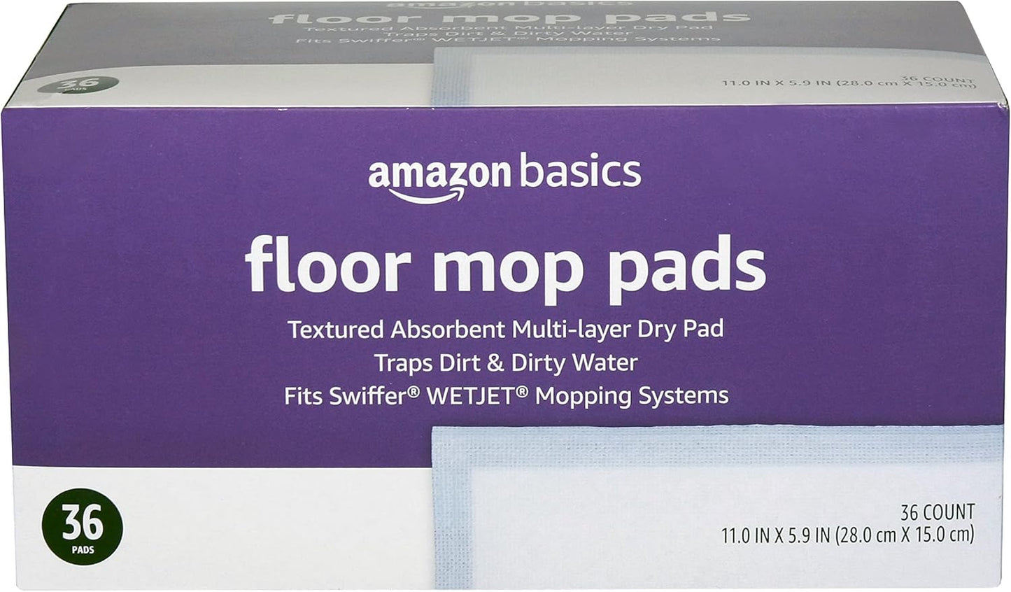 Amazon Basics Floor Cleaning Wet Mopping Pads, Super Absorbent, Fits Swiffer WetJet Mopping Systems, 36 Count