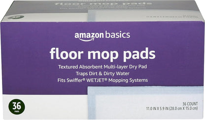 Amazon Basics Floor Cleaning Wet Mopping Pads, Super Absorbent, Fits Swiffer WetJet Mopping Systems, 36 Count