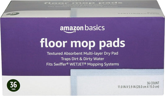 Amazon Basics Floor Cleaning Wet Mopping Pads, Super Absorbent, Fits Swiffer WetJet Mopping Systems, 36 Count