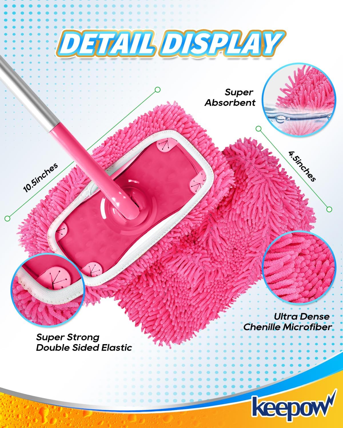 KEEPOW Reusable Microfiber Mop Pads Compatible with Swiffer Sweeper, Dry Sweeping Cloths, Washable Wet Mopping Cloth Refills for Hardwood Floor Cleaning, 6 Pack