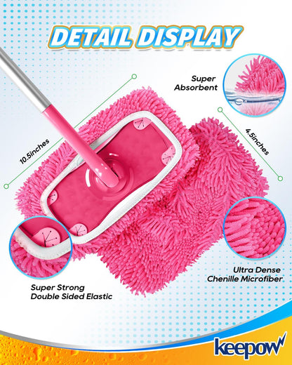 KEEPOW Reusable Microfiber Mop Pads Compatible with Swiffer Sweeper, Dry Sweeping Cloths, Washable Wet Mopping Cloth Refills for Hardwood Floor Cleaning, 6 Pack
