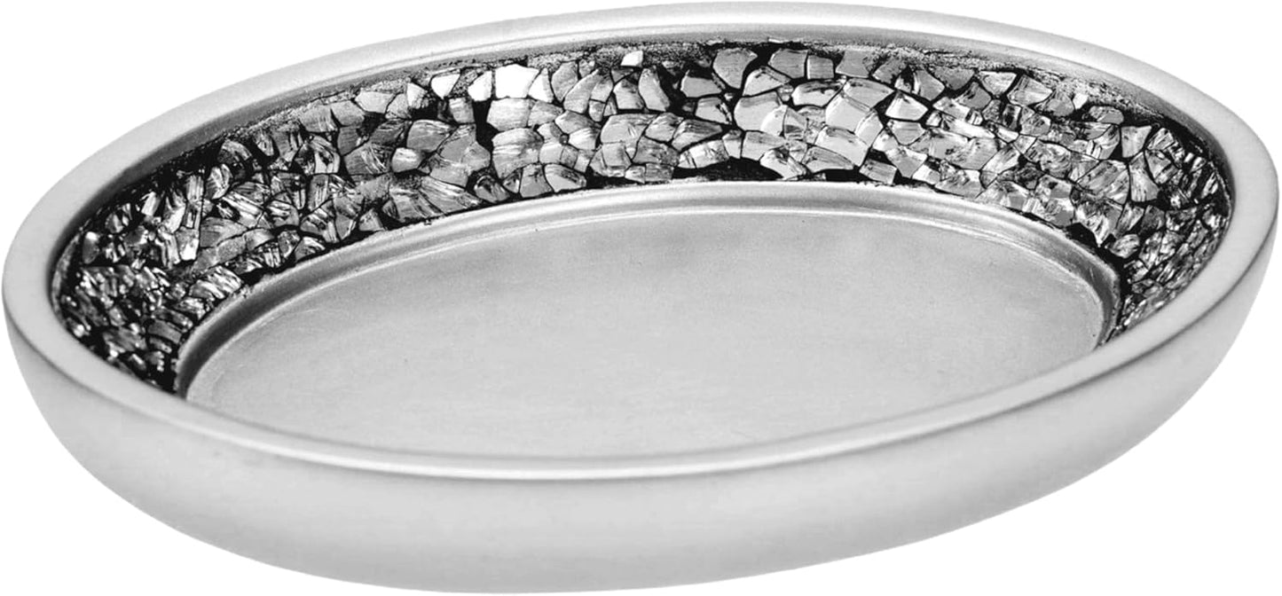Creative Scents Crackled Glass Toilet Brush with Holder - Silver Toilet Bowl Cleaner Brush and Holder - Good Grip, Deep Cleaning, Decorative Design Compact Toilet Bowl Scrubber