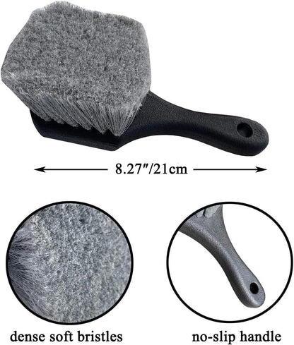 5PCS Car Wheel Cleaning Kit, Motorcycle or Bicycle Tire Brush Washing Tool Kit: Tyre Brush, Rim Brush, Detailing Brush, Washing/Drying Towel, Protective Gloves
