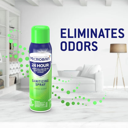 MICROBAN Sanitizing Spray, 15 oz., 2 Pack, Fresh Scent, Disinfects, Sanitizes, Eliminates Odors, and Keeps Killing 99.9% of Bacteria on Hard, Non-Porous Surfaces in Home for up to 24 Hours