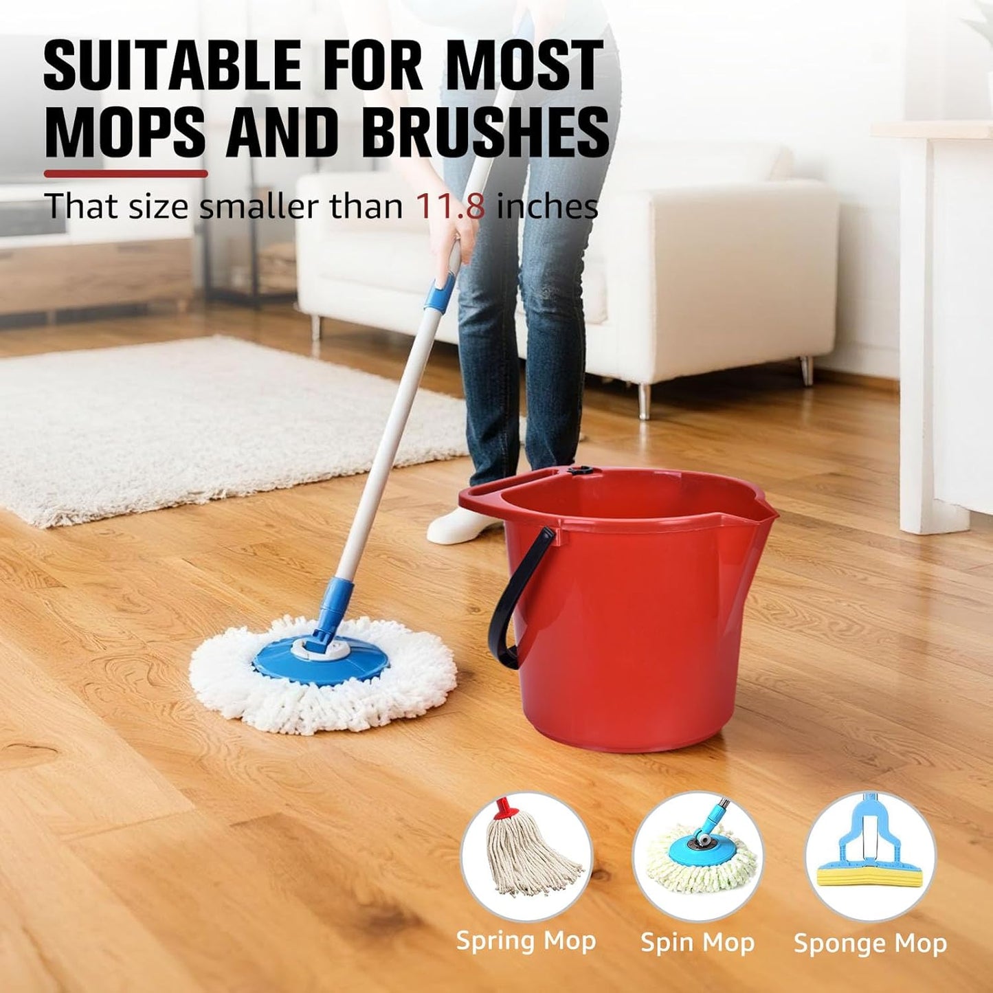 Matthew Cleaning 4.2 Gallon Mop Bucket, Heavy Duty Plastic Cleaning Bucket with Built-in Pour Spout, Mop Holder and Comfort Grip Handle, House and Commercial Cleaning Supplies, 1 Pack Black