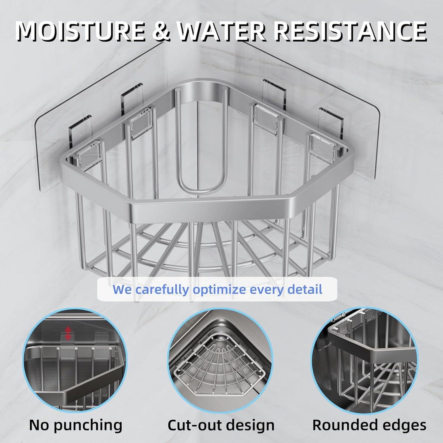 Wall Mounted Sink Caddy Organizer, Carbon Steel Kitchen Sponge Holder with 2 Adhesive Hooks, Triangular Drain Rack, 5.27x5.27x3.54 Inch (Grey)