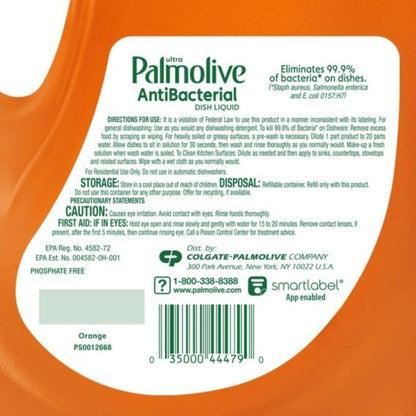 Ultra Palmolive Antibacterial Dishwashing Liquid Dish Soap Orange Scent, Refill 102 Fl. Oz. Kills 99.9% of Bacteria, bundled with Heavy Duty Scotch Brite Sponge