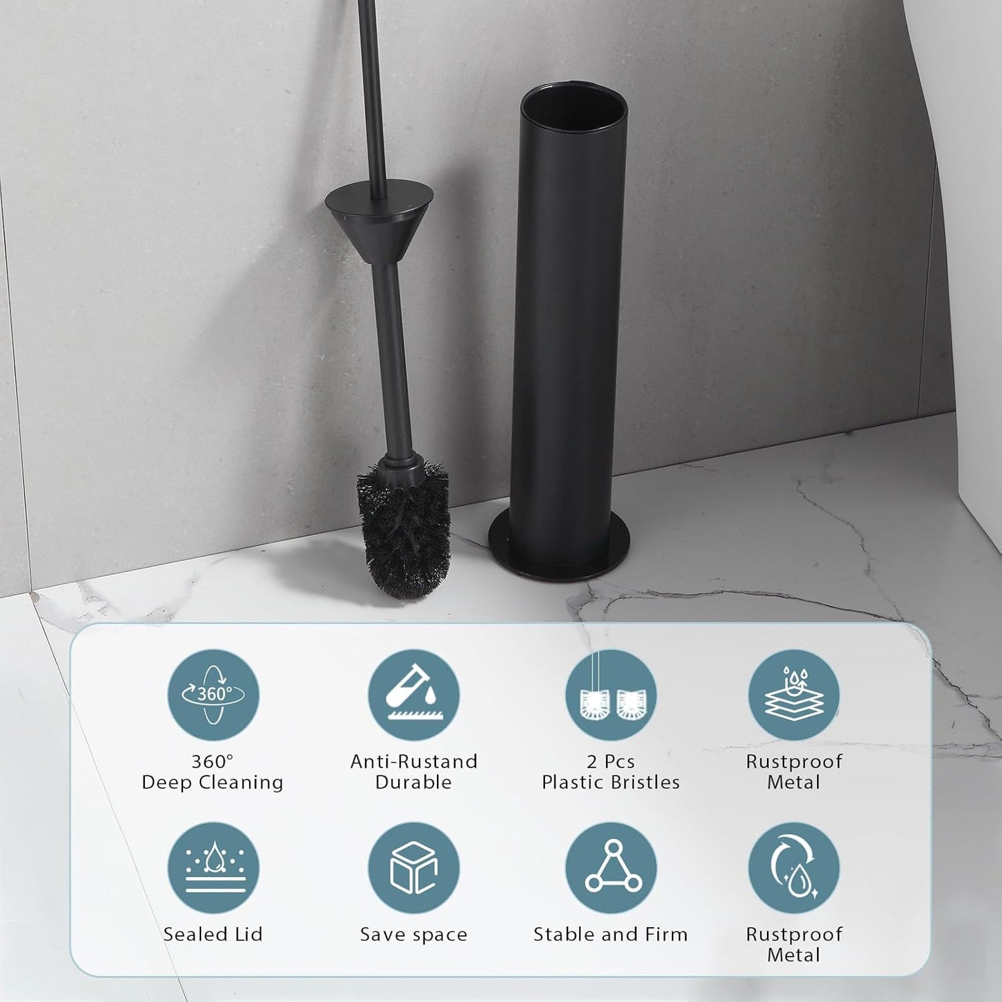 BGL Toilet Brush and Holder Set, Heavy Duty 304 Stainless Steel, Round Base and Long Handle for Bathroom Deep Cleaning, Drip-Proof, Space Saving for Storag, Polished Gold