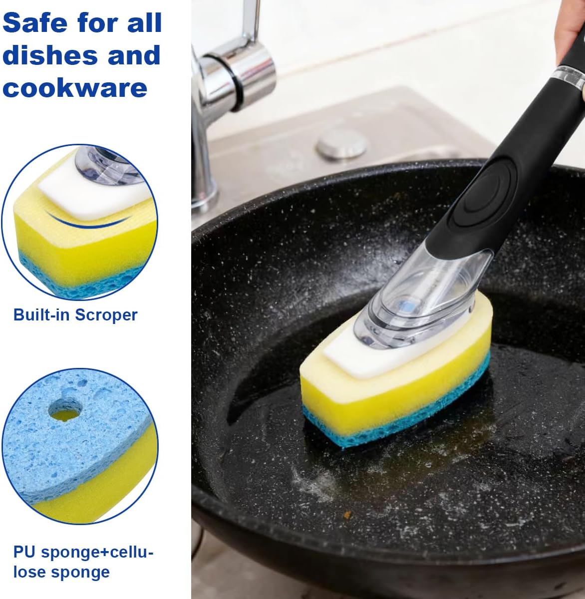 CELOX Dish Sponge with Handle, Soap Dispensing Dish Sponge