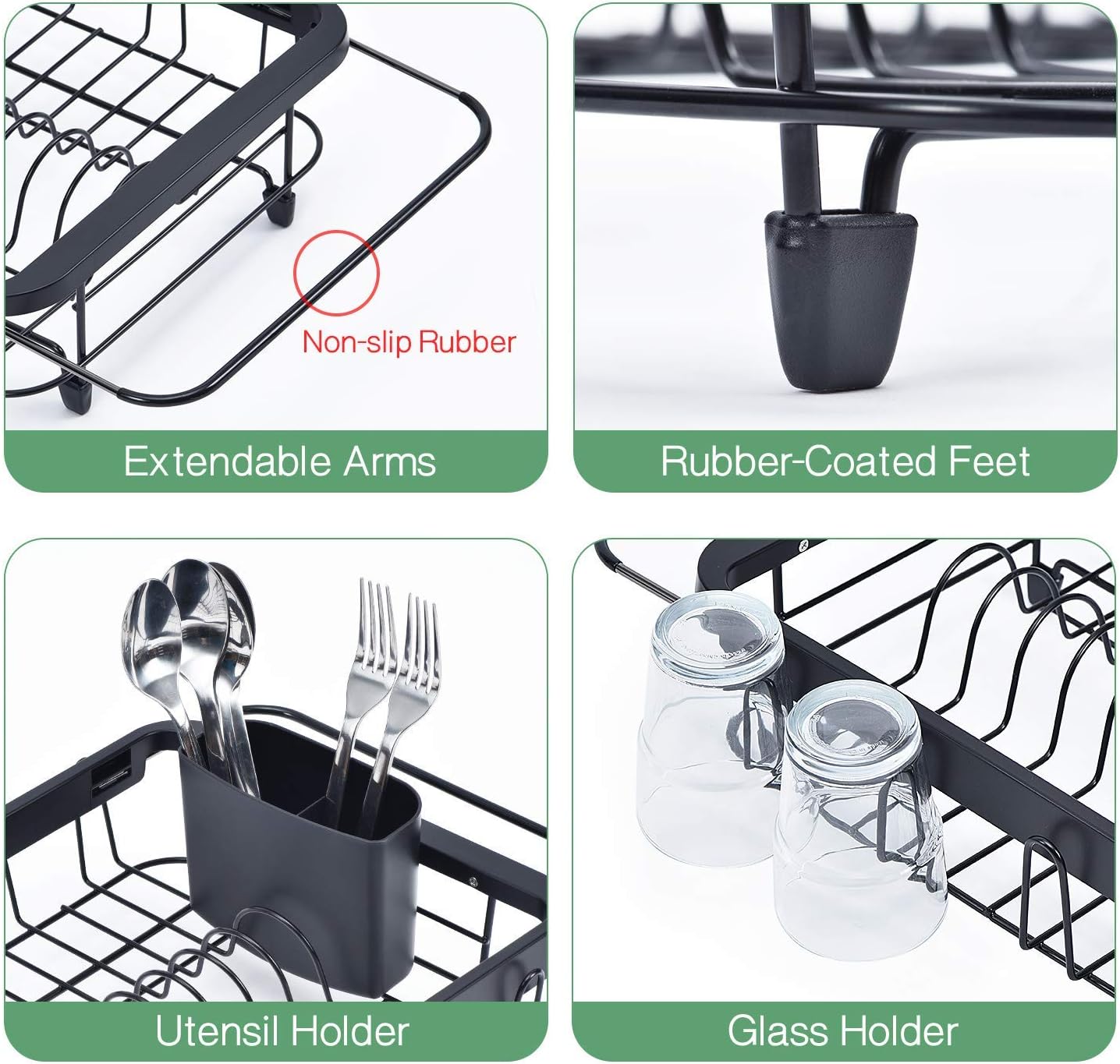 TOOLF Expandable Sink Caddy with Dish Towel Bar, Adjustable Over-The-Sink Organizer for Kitchen, Rustproof Sponge Holder and Drying Rack