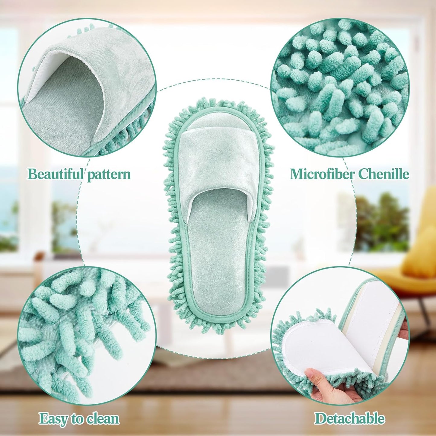 Jecery 4 Pair Washable Microfiber Mop Slippers Detachable Dusting Shoes for Floor Cleaning, Office & Home Use Suitable for Women & Men(Blue, Brown, Beige, White,L Size)