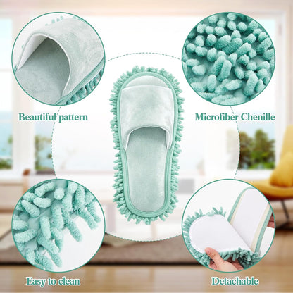 Jecery 4 Pair Washable Microfiber Mop Slippers Detachable Dusting Shoes for Floor Cleaning, Office & Home Use Suitable for Women & Men(Blue, Brown, Beige, White,L Size)