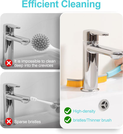 JOYMOOP 4 Pack Crevice Cleaning Brush, Hard Bristle Grout Brush, House Cleaning Supplies, Magnetic Gap Cleaning Brush for Kitchen, Bathroom, Window, Toilet, Multifunctional Cleaning Tools-4 Colors