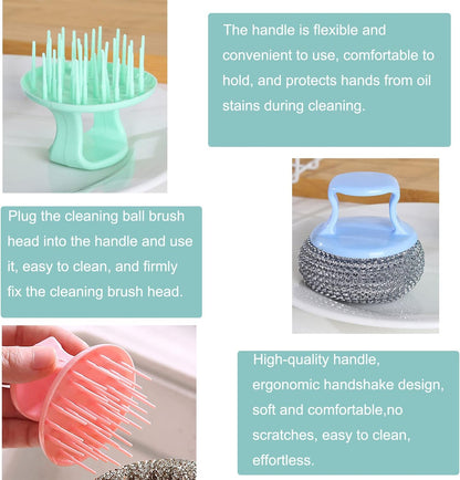 6 Pack Stainless Steel Scrubber Handle Attachment Universal Steel Wool Srubber Handle Grips for Stainless Steel Scourer Metal Wire Scrubbing Sponges Scouring Pads Plastic Nylon Dish Scrubbers