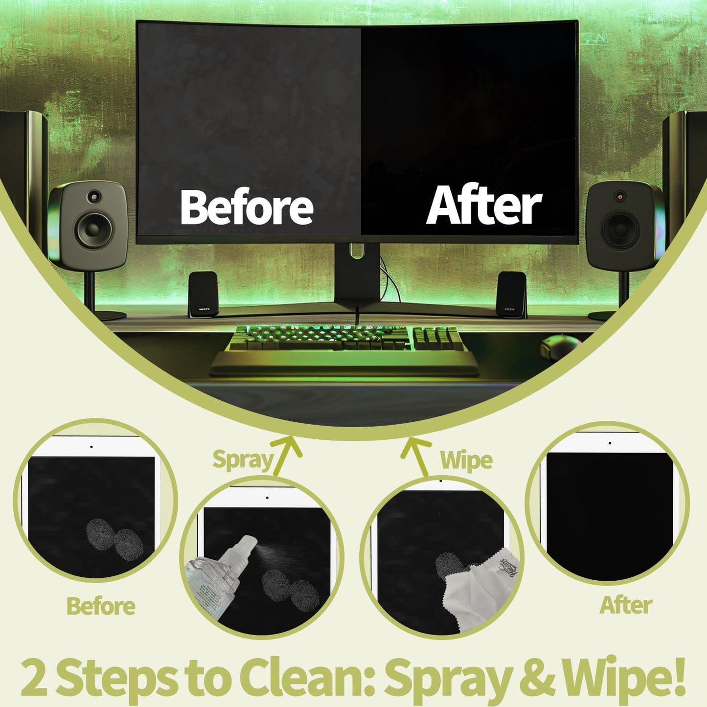 2-Pack Eye Glasses Cleaner Spray, Travel-Sized Screen Cleaning Kit with Touchscreen Mist for iPhone, Sunglasses, Computer, Laptop Screens, Phone Electronics with Eyeglass Cloth and Case Lid - Hatstart