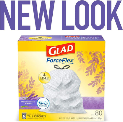 Glad ForceFlex Tall Kitchen Trash Bags, 13 Gal, Gain Lavender with Febreze, 110 Ct (Pack May Vary)