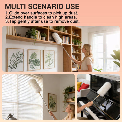 Cedenoo Lambswool Duster Extendable 22–55 Inch Natural Wool Duster with Flexible Head for Ceilings Furniture Blinds Electronics Washable Reusable