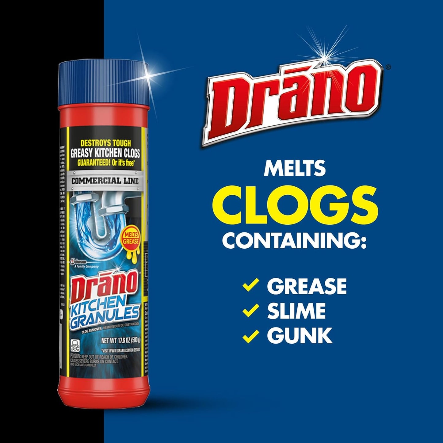 Drano Kitchen Granules Clog Remover, 8.8 oz (Pack of 3)
