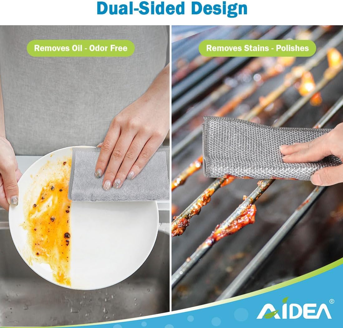 AIDEA Non Scratch Wire Dishcloth 24PK, Wire Dishwashing Rag for Wet and Dry, Dish Cloths for Washing Dishes, Cleaning Pads Steel Scrubber for Cookware, Sinks, Dishes, Stove Tops, 7"×8"