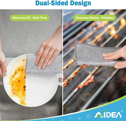 AIDEA Non Scratch Wire Dishcloth 24PK, Wire Dishwashing Rag for Wet and Dry, Dish Cloths for Washing Dishes, Cleaning Pads Steel Scrubber for Cookware, Sinks, Dishes, Stove Tops, 7"×8"