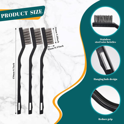 15PCS Mini Wire Brush Stainless Steel Brush Set，Masonry Brush Wire Bristle for Cleaning Welding Slag and Rust，Curved Handle Brush (Stainless Steel, 15)