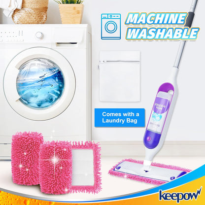 KEEPOW Reusable Microfiber Mop Pads Compatible with Swiffer PowerMop 4 Pack, Power Mop Pads Refills for 13 ''-15 '' Spray Mop, Machine Washable Pad Replacement for Multi-Surface Floor Cleaning