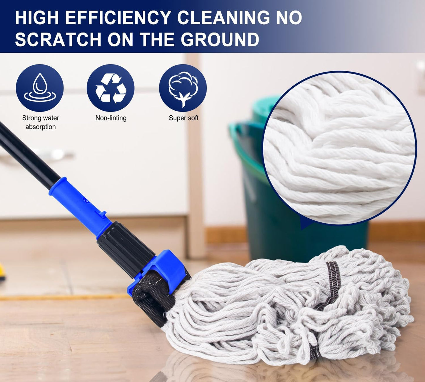 KeFanta Commercial Mop Heavy Duty Industrial Mop with Long Handle,60" Looped-End String Wet Cotton Mops for Floor Cleaning,Home,Kitchen,Office,Garage and Concrete/Tile Floor