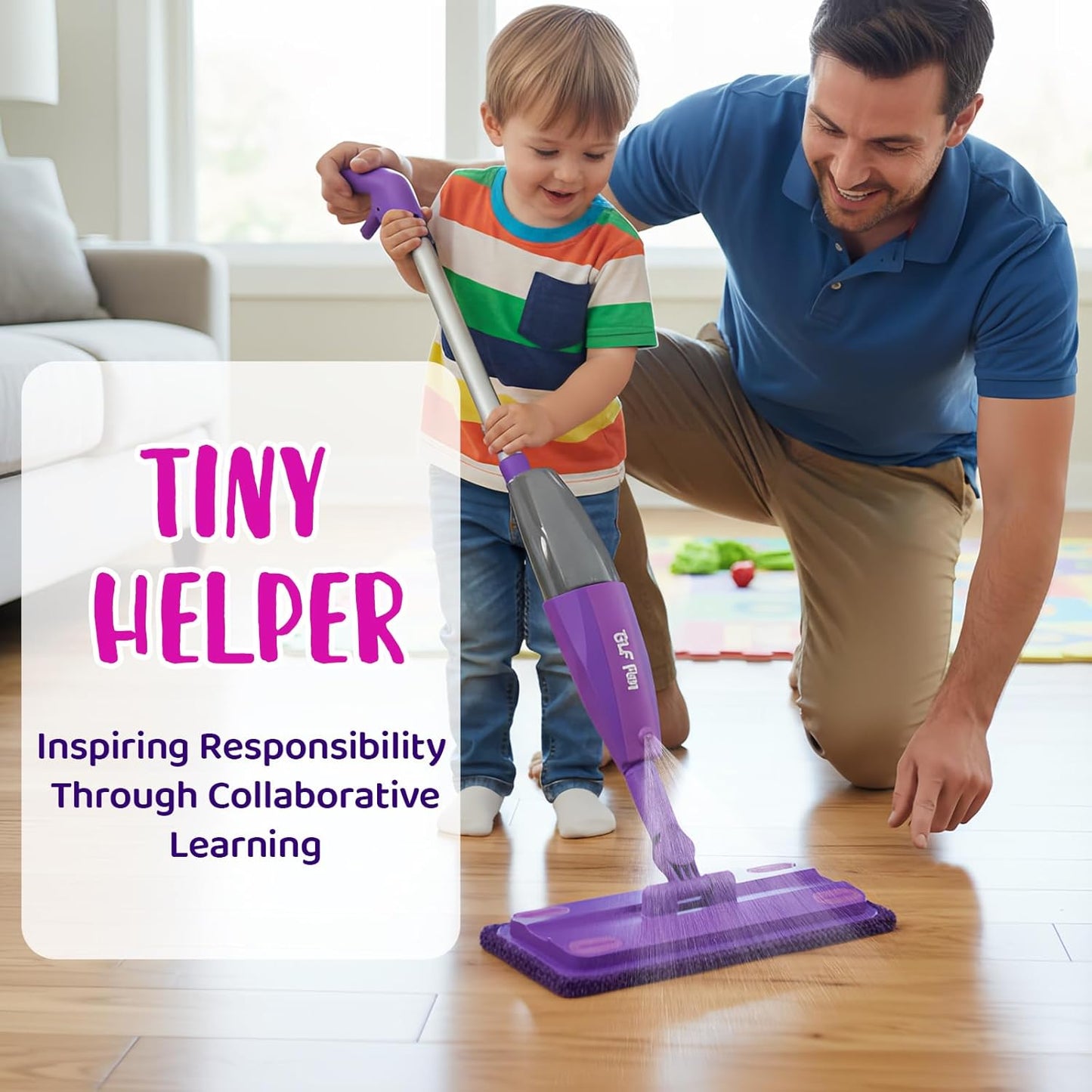 Kids Spray Mop, Toddlers Cleaning Playsets with Real Water Sprayer, Kids Mop Toys, Montessori Cleaning Set, Christmas Birthday Gifts for Boys and Girls Age 3 4 5 6, Purple