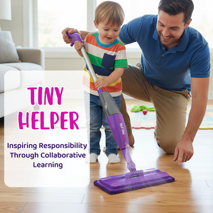 Kids Spray Mop, Toddlers Cleaning Playsets with Real Water Sprayer, Kids Mop Toys, Montessori Cleaning Set, Christmas Birthday Gifts for Boys and Girls Age 3 4 5 6, Purple