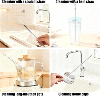7pcs Reusable Straw Cleaning Set 4 Multi-Size Blue Brushes & 3 Multifunctional 3-in-1 Cup Lid Gap Cleaners for Bottles Mugs Accessories