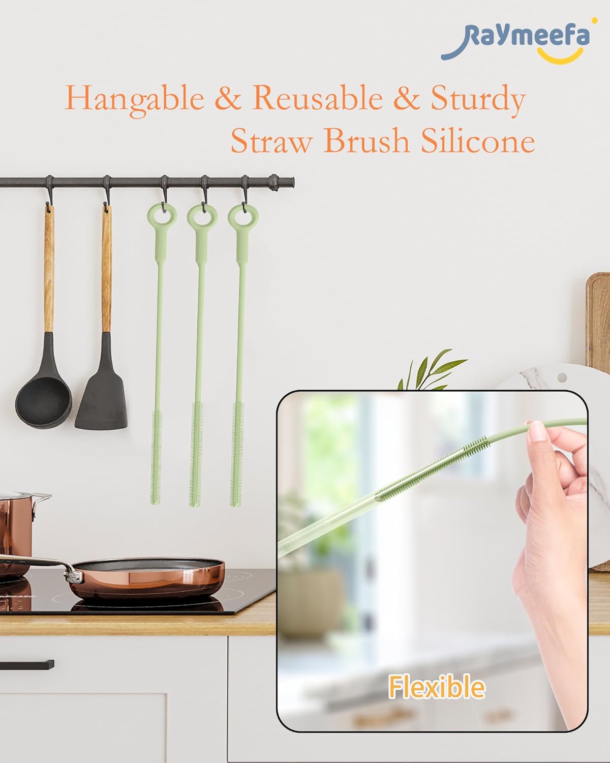 Straw Cleaner Brush Set - Raymeefa Scratch-Free Detail Cleaning for Reusable Straws & Tumblers (Blue)