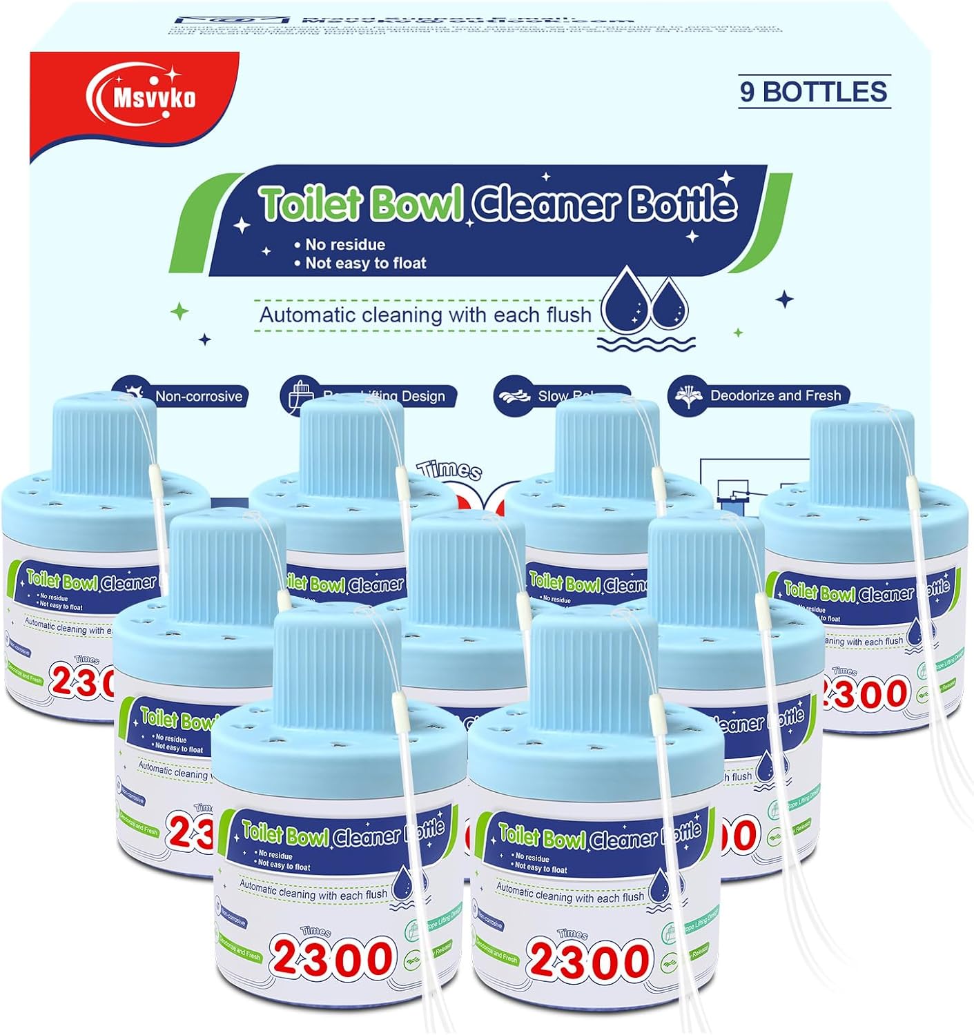 Msvvko Toilet Bowl Cleaners, Blue Cleaner Tablets in Bottle, Deodorizes, Freshens Odors, Drops Into Toilet Tank, Long Lasting Slow Release, Septic tank safety - 3 packs