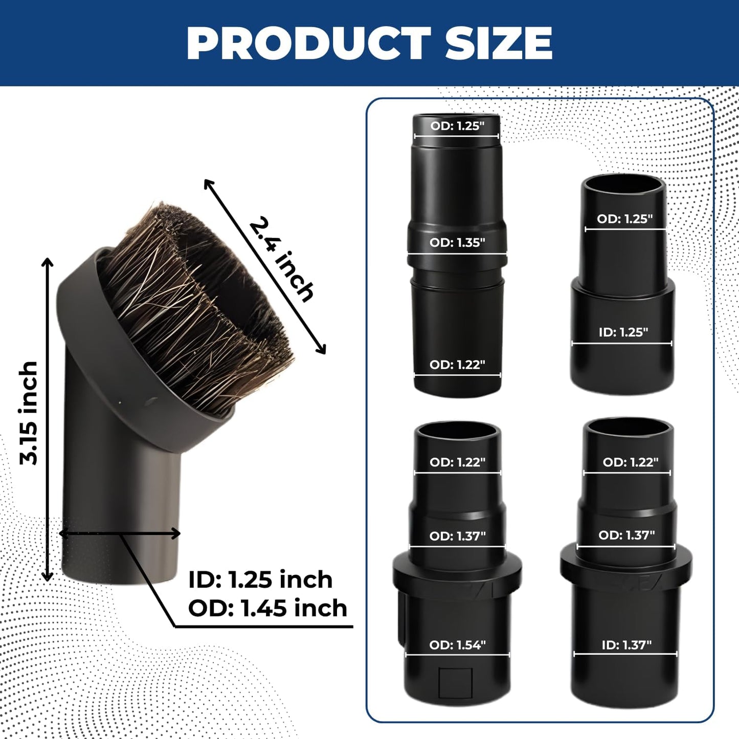 1.25'' Shop Vacuum Dust Brush Attachment with 25mm Horse Hair (2PCS) - Round Dust Brush Soft Bristle for Furniture, Blinds, Car, Wood, Electronics - 1.25 inch (32mm) Vacuum Accessories