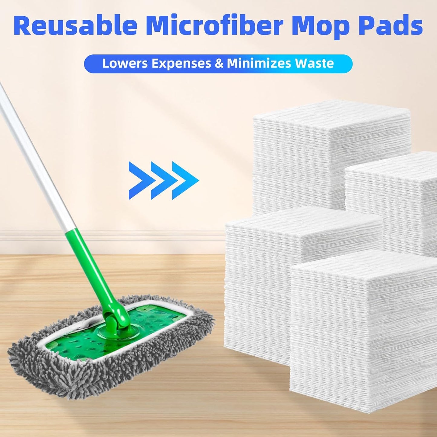 Reusable Mop Pads Compatible with Swiffer Sweeper Mop, Microfiber Dry Sweeping Cloths & Machine Washable Wet Pads Refill for Use on All Sealed Floors - Stone, Hardwood, Laminate & Tile (6 Blue)