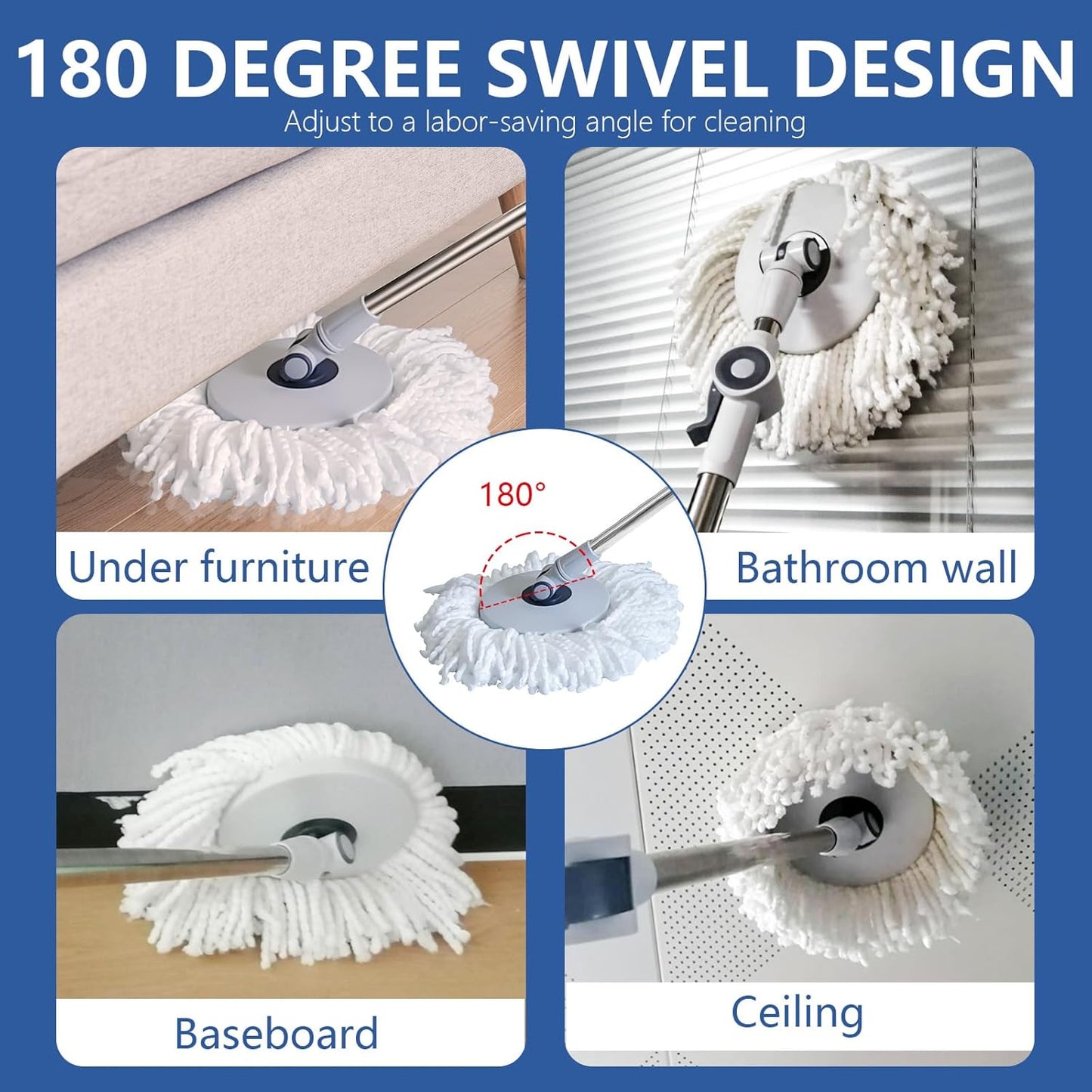 Spin Mop and Bucket with Wringer Set, Bucket with Handle & Wheels, Wiht 6 Microfiber Mop Heads and Brush for Cleaning, 360° Spinning with 60 Inch Extended Pole