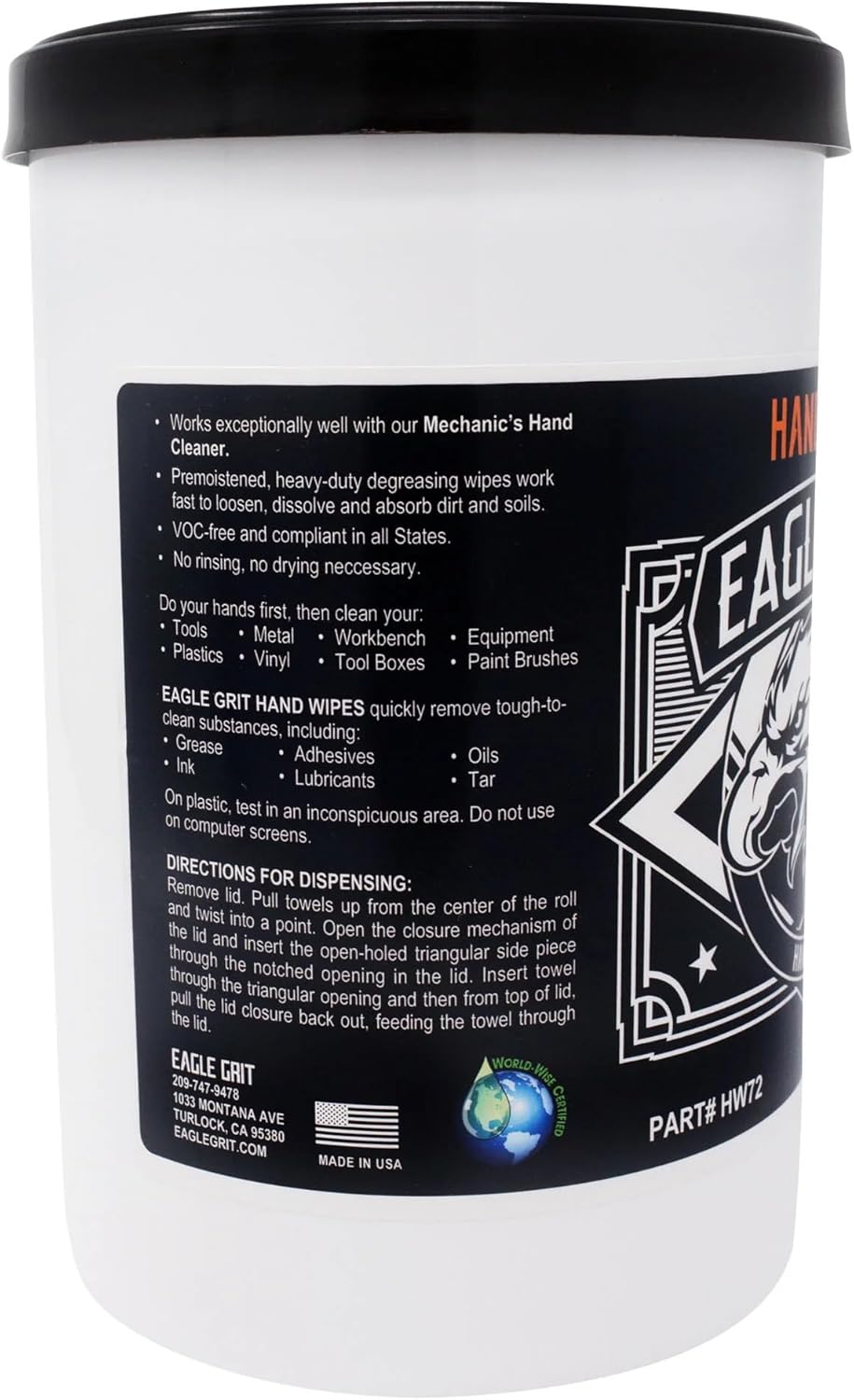 Eagle Grit Heavy Duty Cleaning Wipes – 72 XL Pre-Moistened Degreasing Hand & Tool Wipes – 10”x12” Industrial Strength Shop Towels – Removes Grease, Oil, Ink, Adhesives & Grime – USA Made