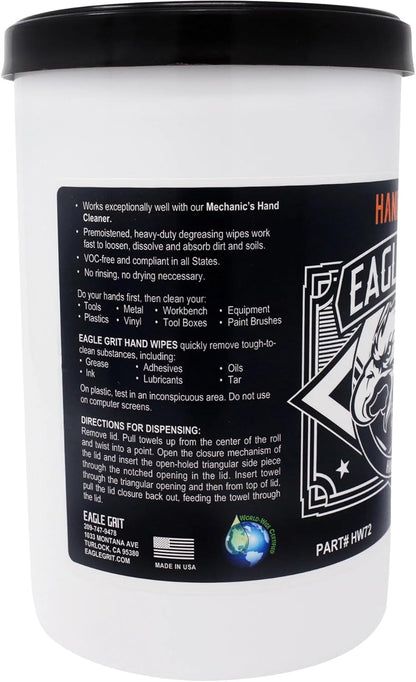 Eagle Grit Heavy Duty Cleaning Wipes – 72 XL Pre-Moistened Degreasing Hand & Tool Wipes – 10”x12” Industrial Strength Shop Towels – Removes Grease, Oil, Ink, Adhesives & Grime – USA Made